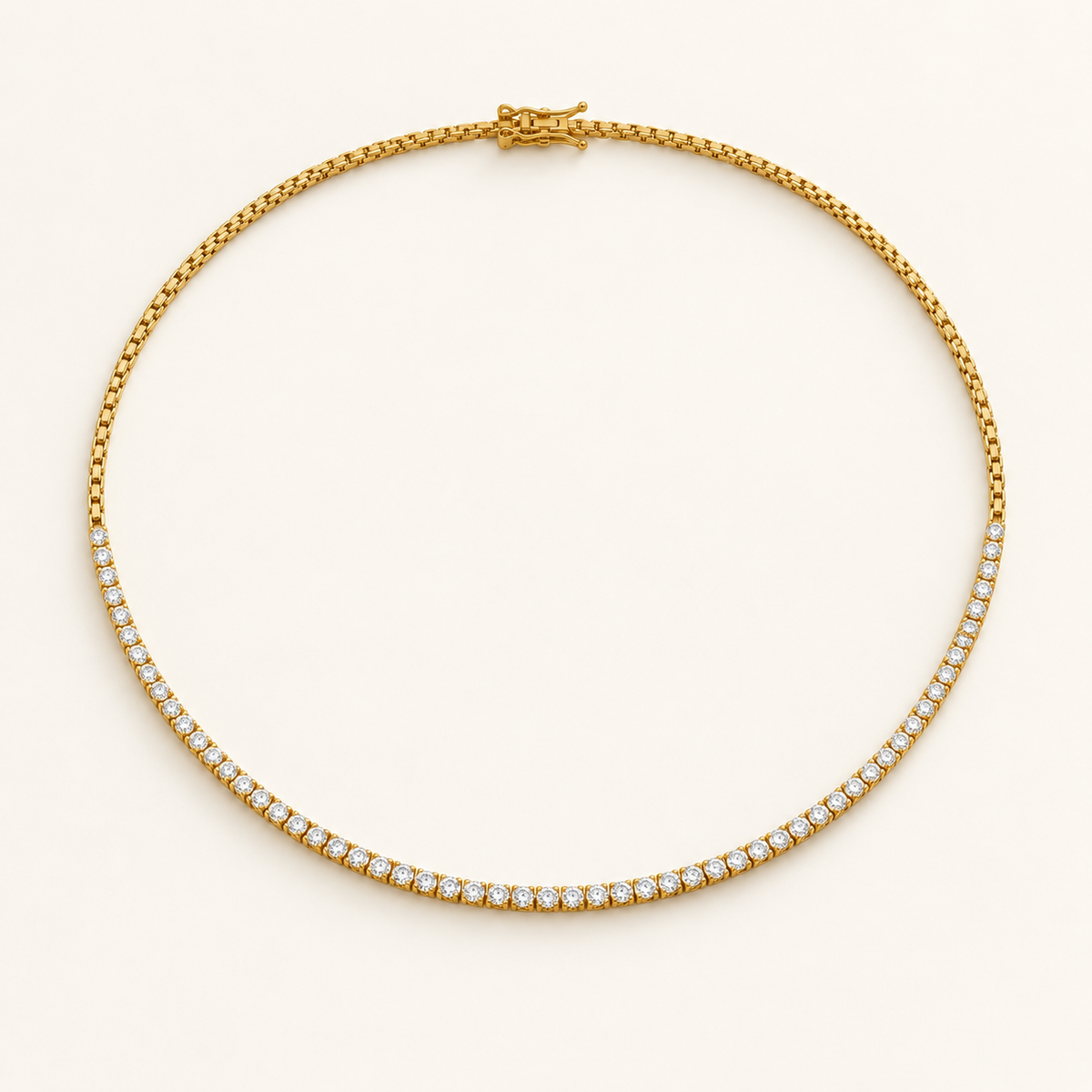 Collar medio tennis de oro amarillo 14k con diamantes lab grown, otra vista