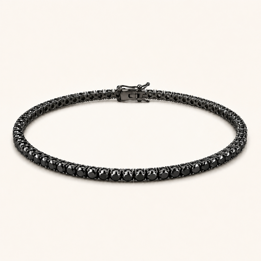 Tennis bracelet de oro negro 14K con diamantes negros naturales